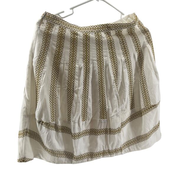 BCBGMAXAZRIA A-Line Skirt White with Gold Circle Patterns Size 0 New with Tags - Picture 2 of 10